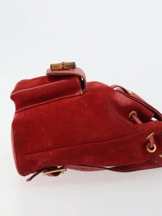 GUCCI Bamboo Backpack Suede Red Gold 003 1956 0030 Auth 179385 main image 14